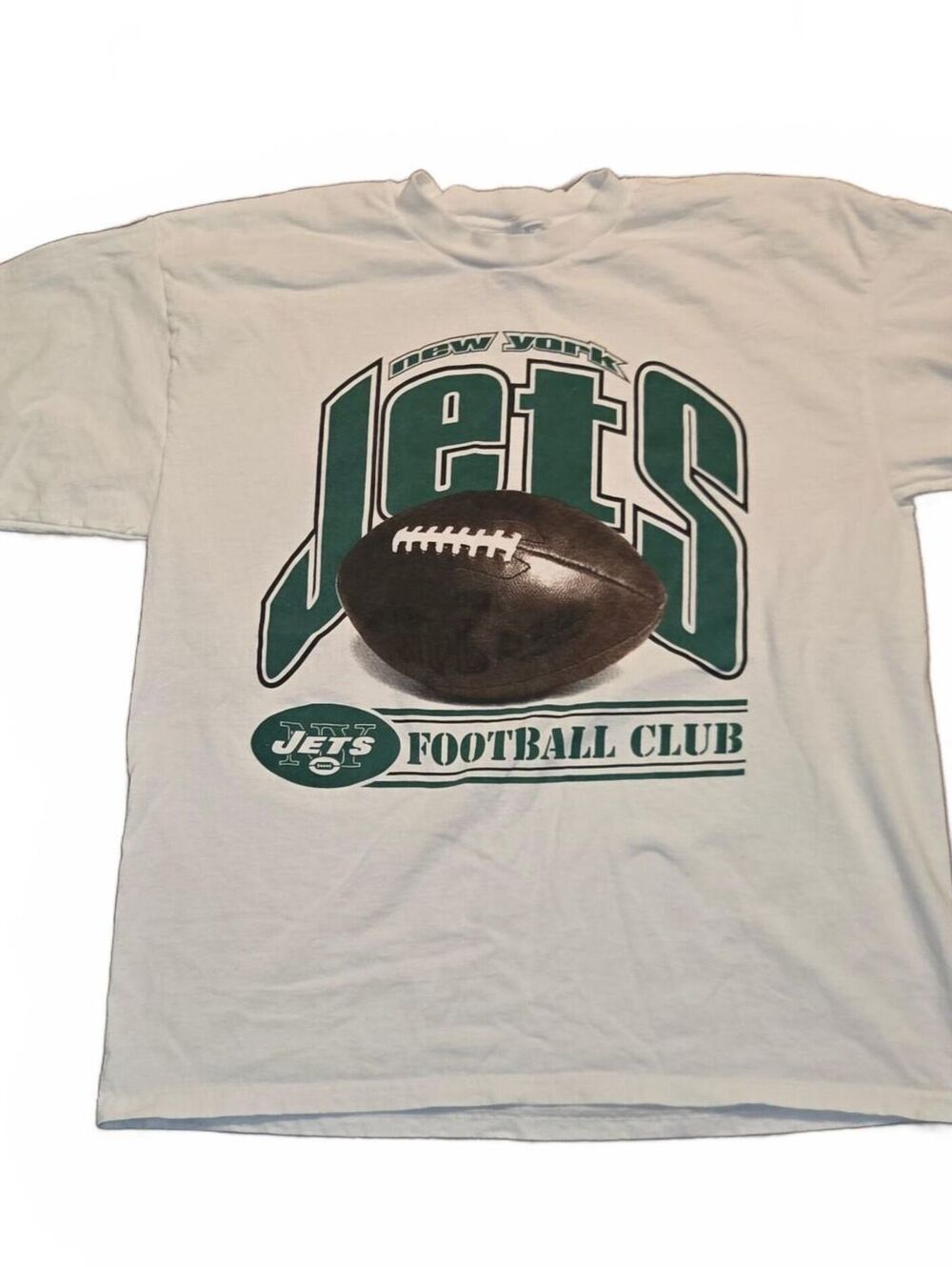 Vintage New York Jets Football Tshirt Men's XL White Green 2000s Big Logo GUC